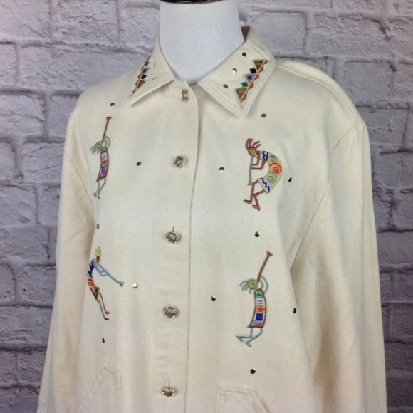 Cactus Jacket Western  Women Large Button Ivory Embroidered Embellished Pockets - Picture 6 of 17